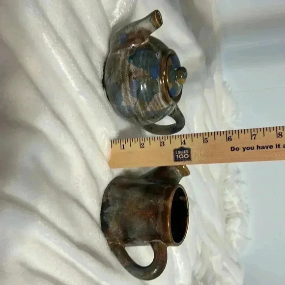 Vintage marble mini teapot, and mini watering can. 1998. Heritage pottery. - Picture 16 of 16